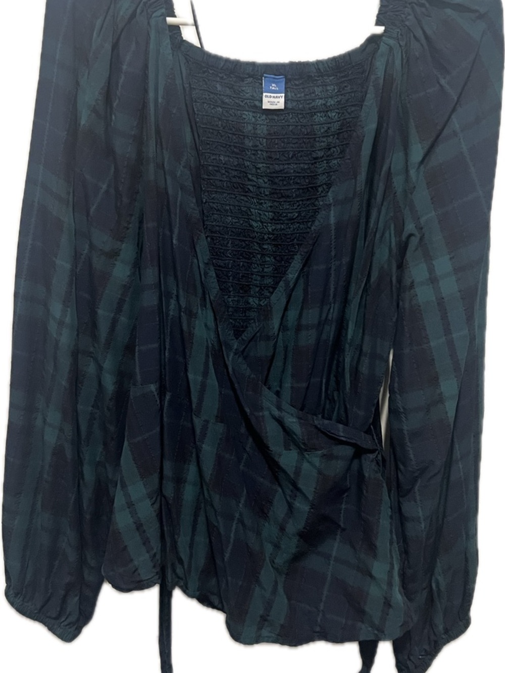 Old Navy Green and Navy Plaid Wrap Blouse XL TALL